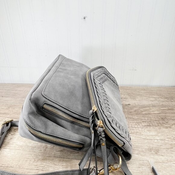 Braided Suede Gray Boho Handbag by Juniper & Joy New with Tags - Picture 7 of 11